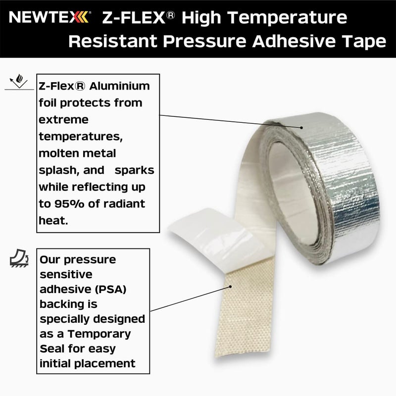 Newtex High Heat Resistant Tape - Extreme Temperature Aluminum Foil Z-Flex Tape - Pressure Sensitive Adhesive Ducting, Insulation, Reflective Heat Barrier Tape Roll (2" x 25') - Image 2
